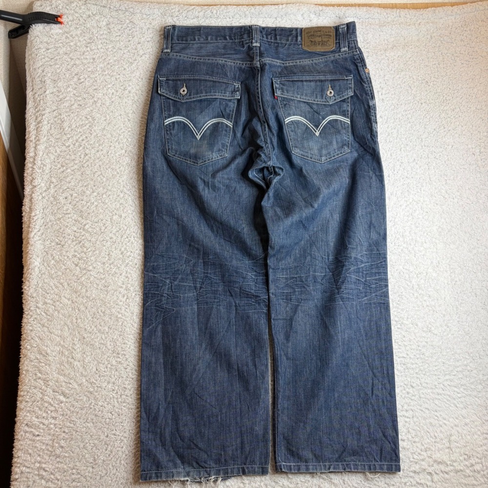 Y2K Levis 569 Loose Straight Jeans Mens 36x30 Blue Denim Flap Pocket Y2K Baggy